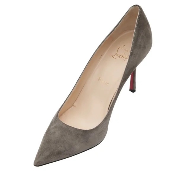 CHRISTIAN LOUBOUTIN Grey Suede Leather PIGALLE 85mm Pumps Heels Shoes Sz 38 - Picture 3 of 10